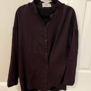 Humanoid Button Down Burgundy & Navy Blouse -‎ Size Large